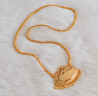 Gold tone AD pink-white swan pendant with chain dj-53329