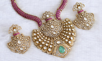 Antique gold tone ruby kundan necklace set dj-53024
