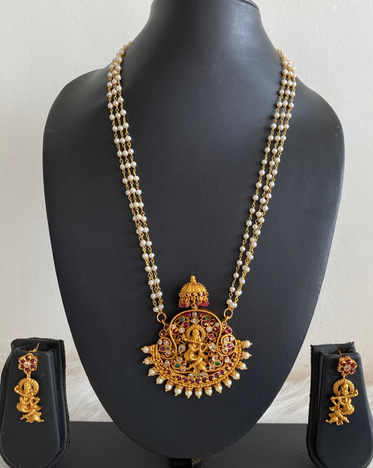 Matte finish real kemp-green krishna pendant pearl necklace set dj-55004