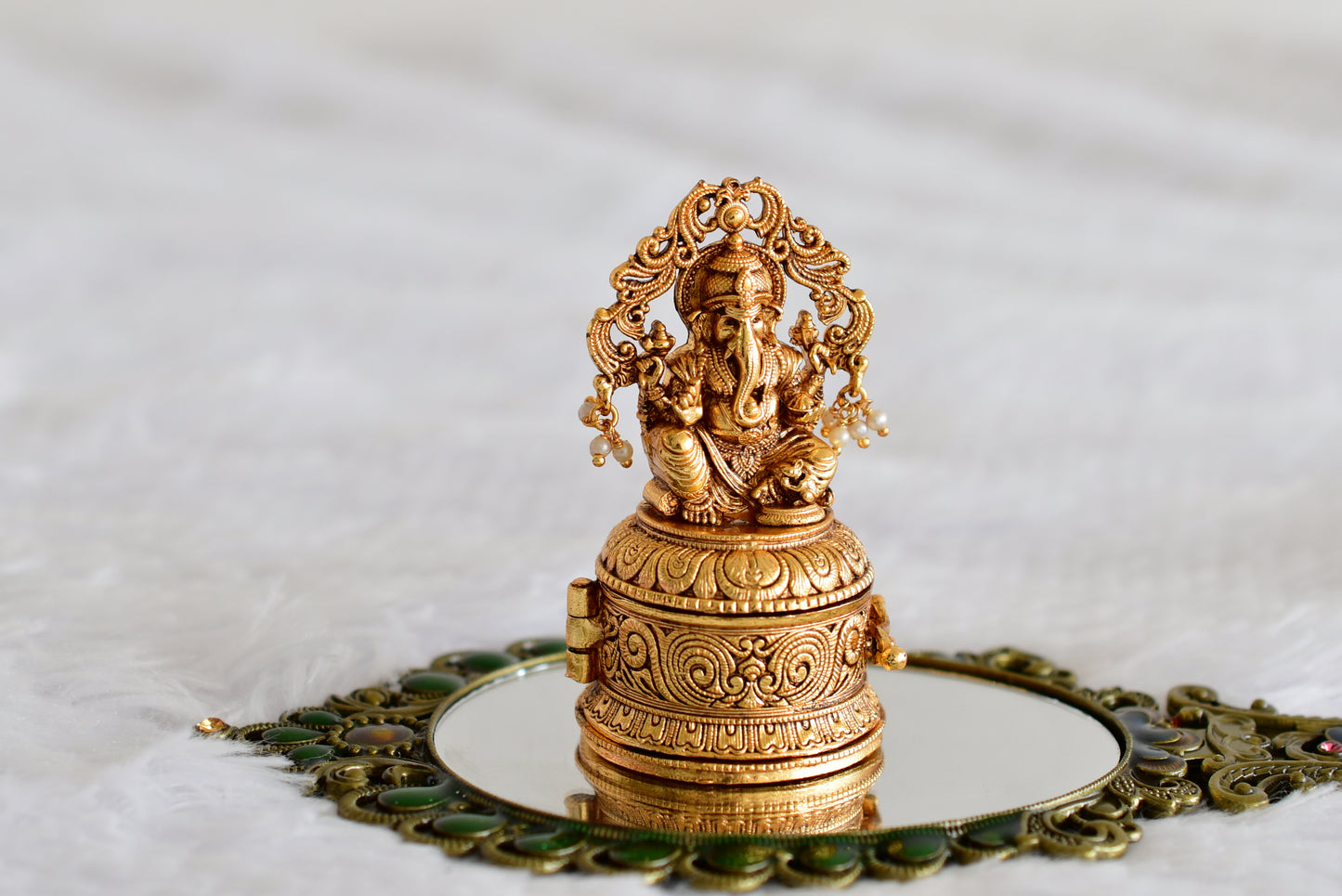 Antique gold tone Shri Ganesha kumkum box dj-52326