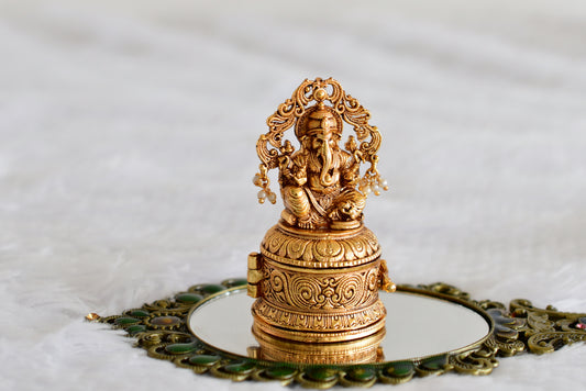 Antique gold tone Shri Ganesha kumkum box dj-52326