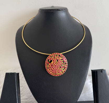 Matte finish pink kundan jadau round hasli peacock necklace dj-51532