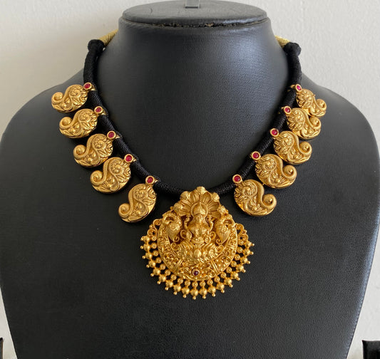 Matte finish mango black thread lakshmi necklace dj-54416