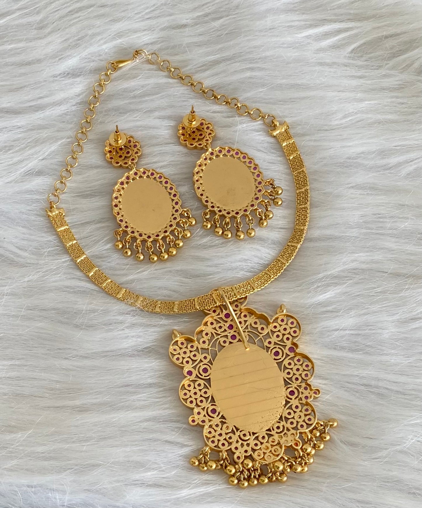 Matte finish big yellow oval stone pendant choker necklace set dj-53988