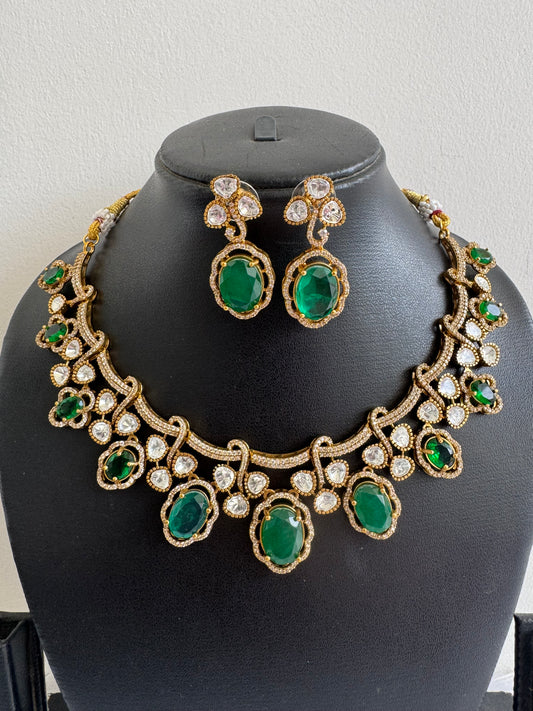 Antique gold tone cz bottle green moissanite necklace set dj-51071