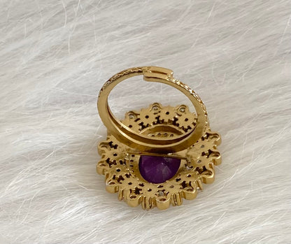 Two tone cz white-purple stone finger ring dj-53682