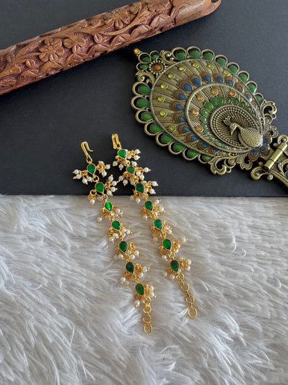 Gold tone green kundan pearl ear side chain dj-52047