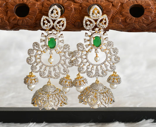 Two tone cz green pearl long bali jhumkka dj-51883