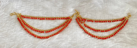 Antique gold tone coral beaded multi layer ear side chian dj-54051