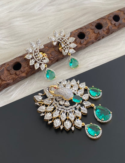 Two tone cz white green peacock pendant set dj-54659