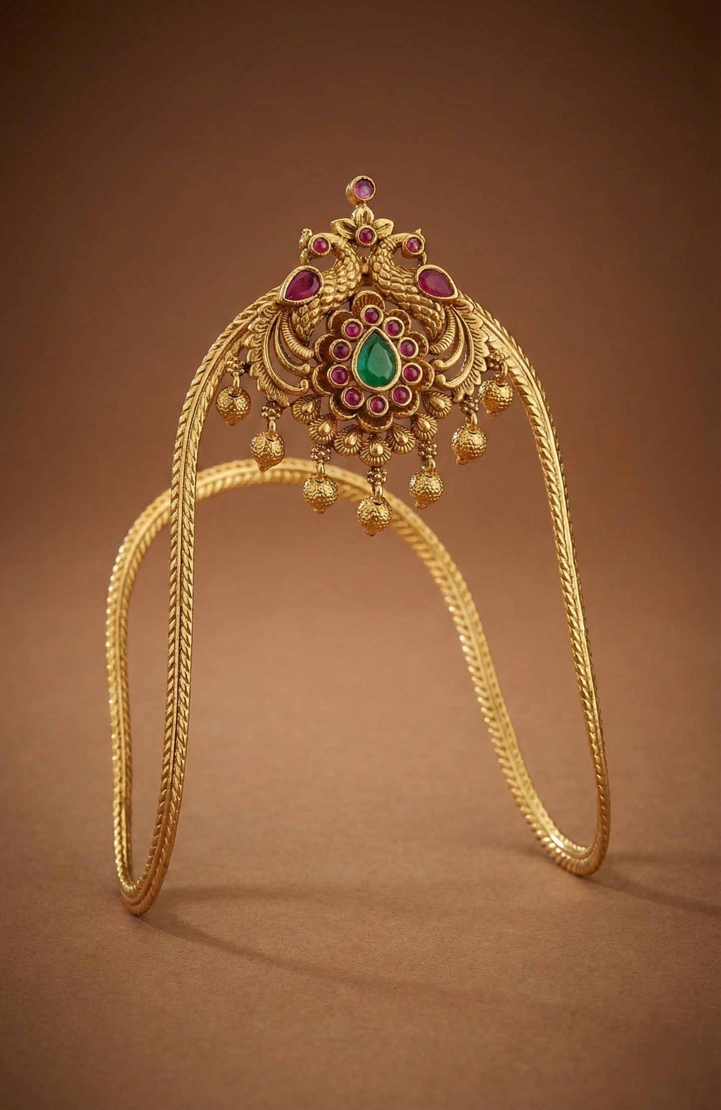 Antique gold tone cz ruby-green peacock vanki/bajuband dj-52746