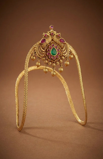 Antique gold tone cz ruby-green peacock vanki/bajuband dj-52746