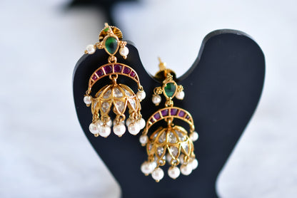 Antique gold tone kemp-green pearl jhumkka dj-51936