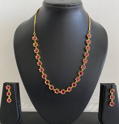 Gold tone rani pink stone necklace set dj-54762