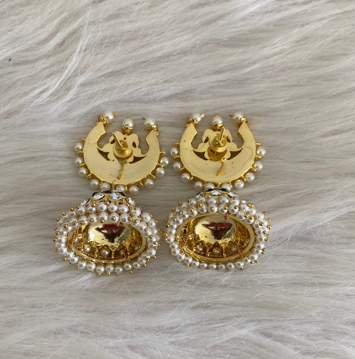 Gold tone precious kemp-green moon big jhumkka DJ31472