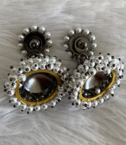 Black finish precious kemp AD green pearl jhumkka dj-53387
