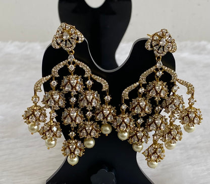Dark antique finish white stone pearl jhumkka/earrings dj-53576