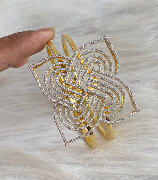 Two tone white stone openable rangoli kada/bangle Dj-53970