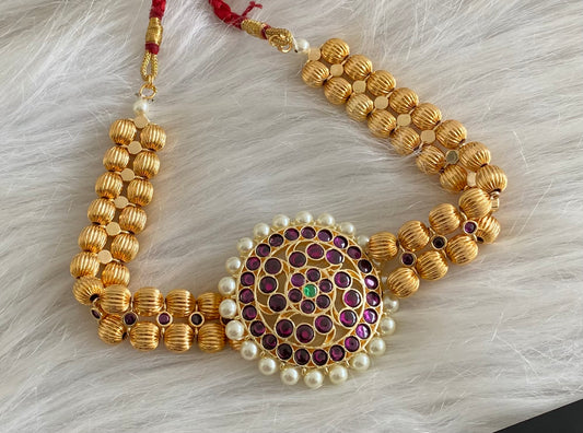 Gold tone semi precious kemp-green pearl beaded choker dj-53931