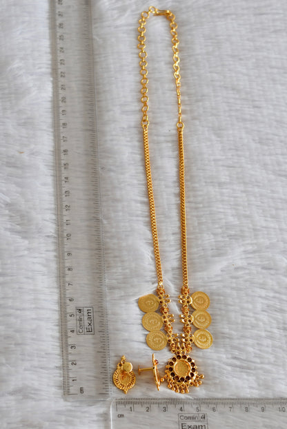 Gold tone pink stone lakshmi coin necklace set dj-51908