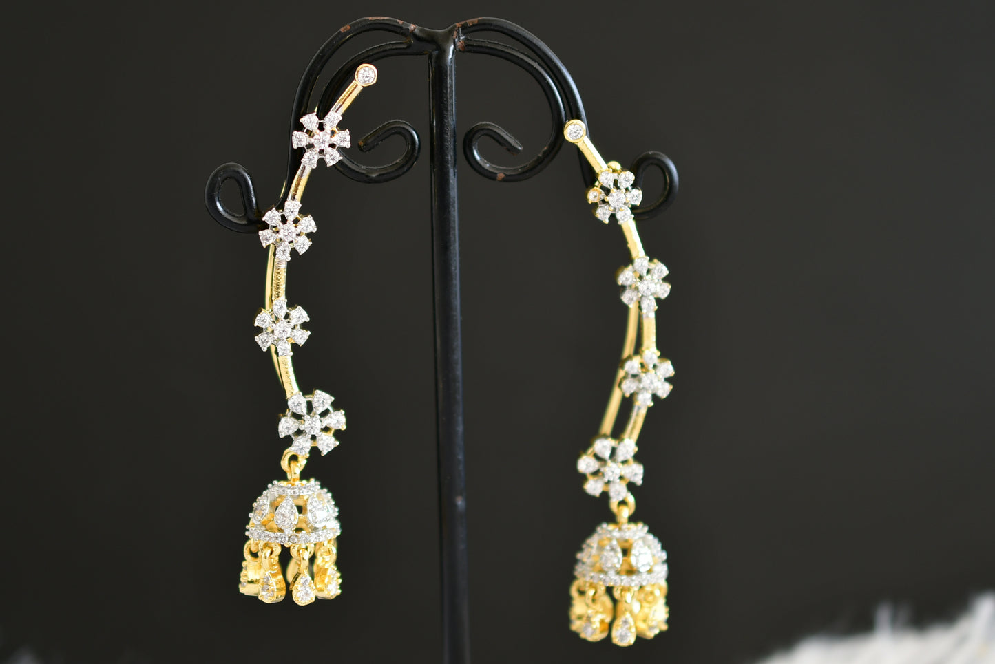 Two tone cz white slide-on flower jhumkka dj-52559