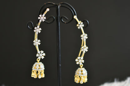 Two tone cz white slide-on flower jhumkka dj-52559