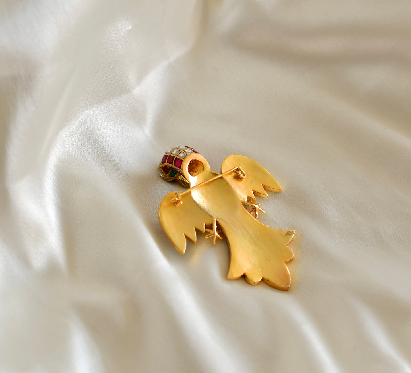 Matte finish Navarathna kundan jadau bird brooch dj-52642