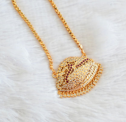 Gold tone AD white-pink swan pendant with chain dj-53346