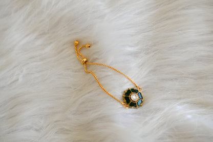 Gold tone green kundan jadau flower bracelet dj-52661