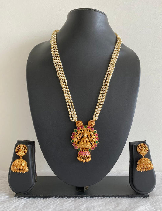 Matte Finish Ruby-green Lakshmi Pearl necklace Set DJ30482