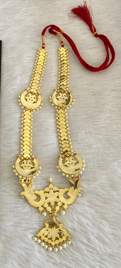 Gold tone precious kemp-green-white peacock moon pearl haar dj-53360