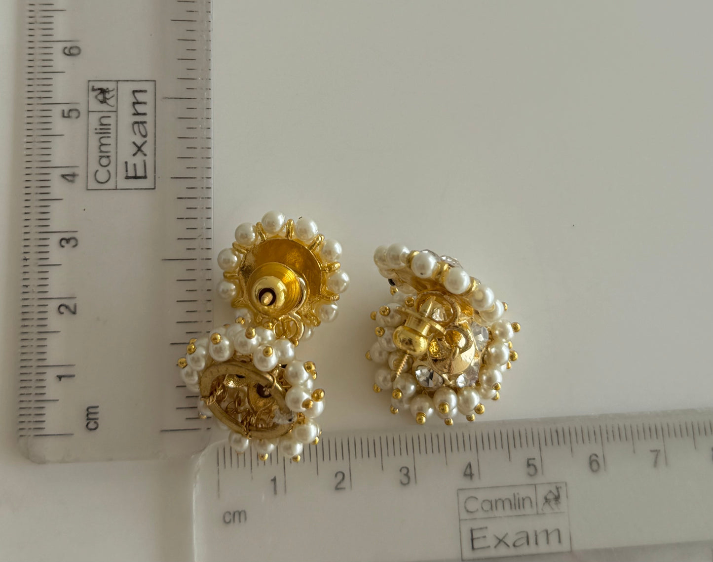 Gold tone AD white pearl small jhumkka dj-51450