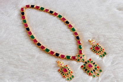 Gold tone Cz Navarathna block stone haar set dj-51950