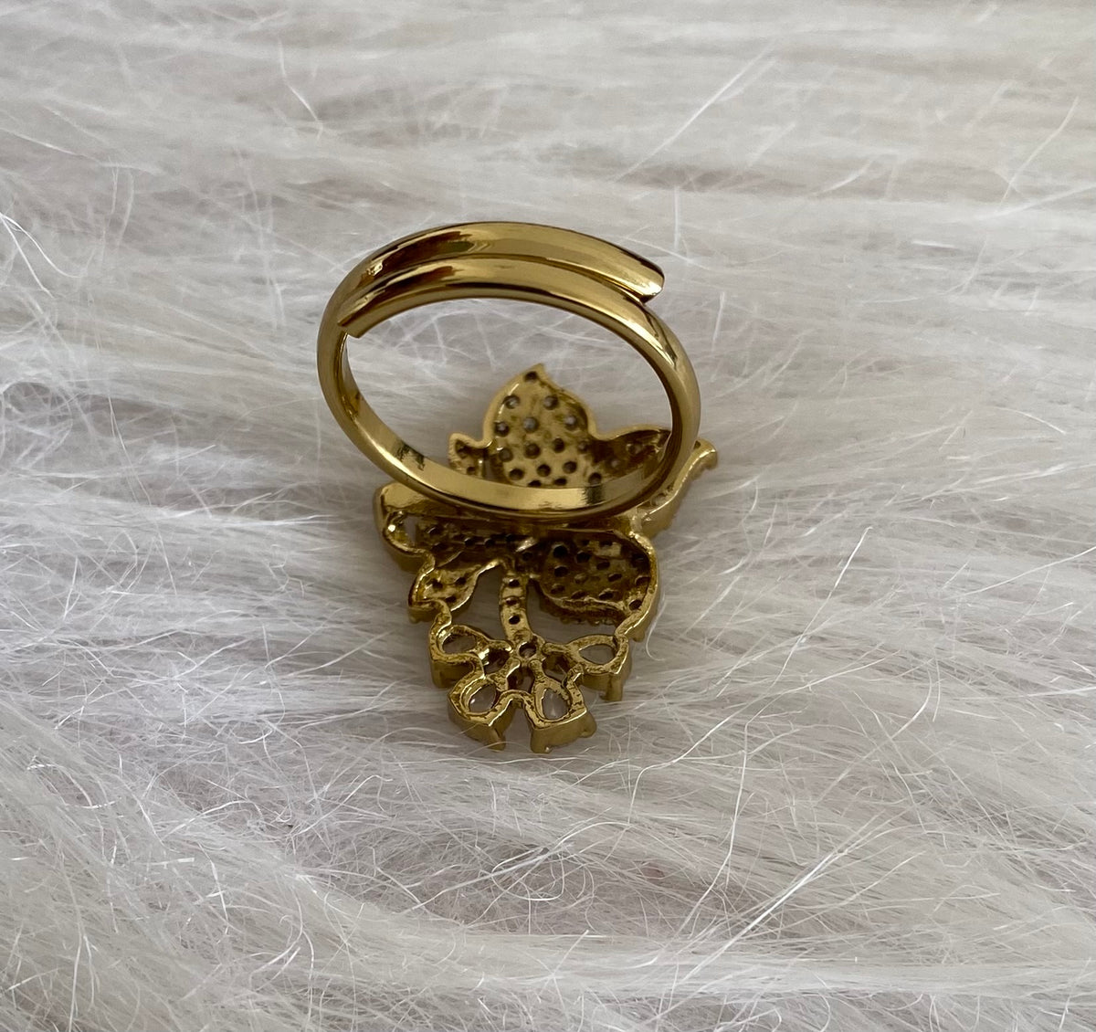 Antique gold tone cz white stone flower adjustable finger ring dj-55047