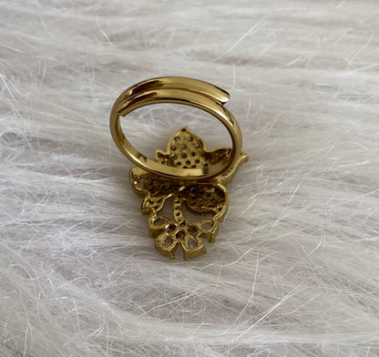 Antique gold tone cz white stone flower adjustable finger ring dj-55047