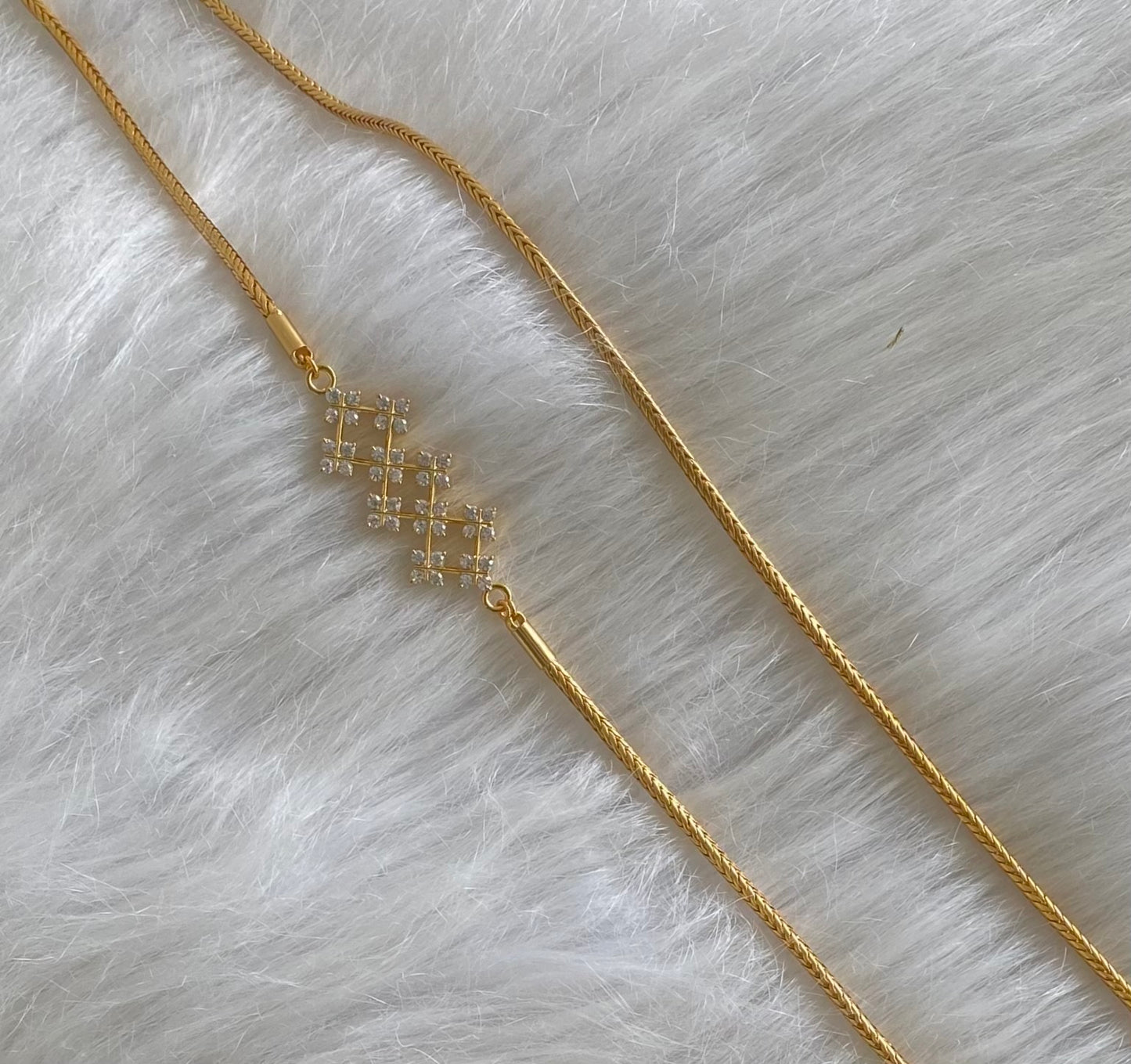 Gold tone white stone 30 inches mugappu chain dj-54420