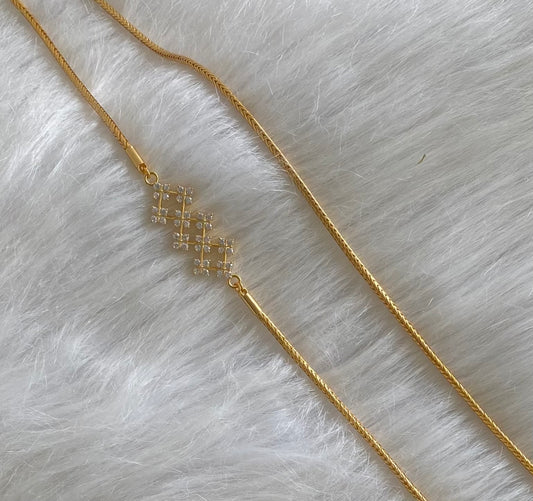 Gold tone white stone 30 inches mugappu chain dj-54420