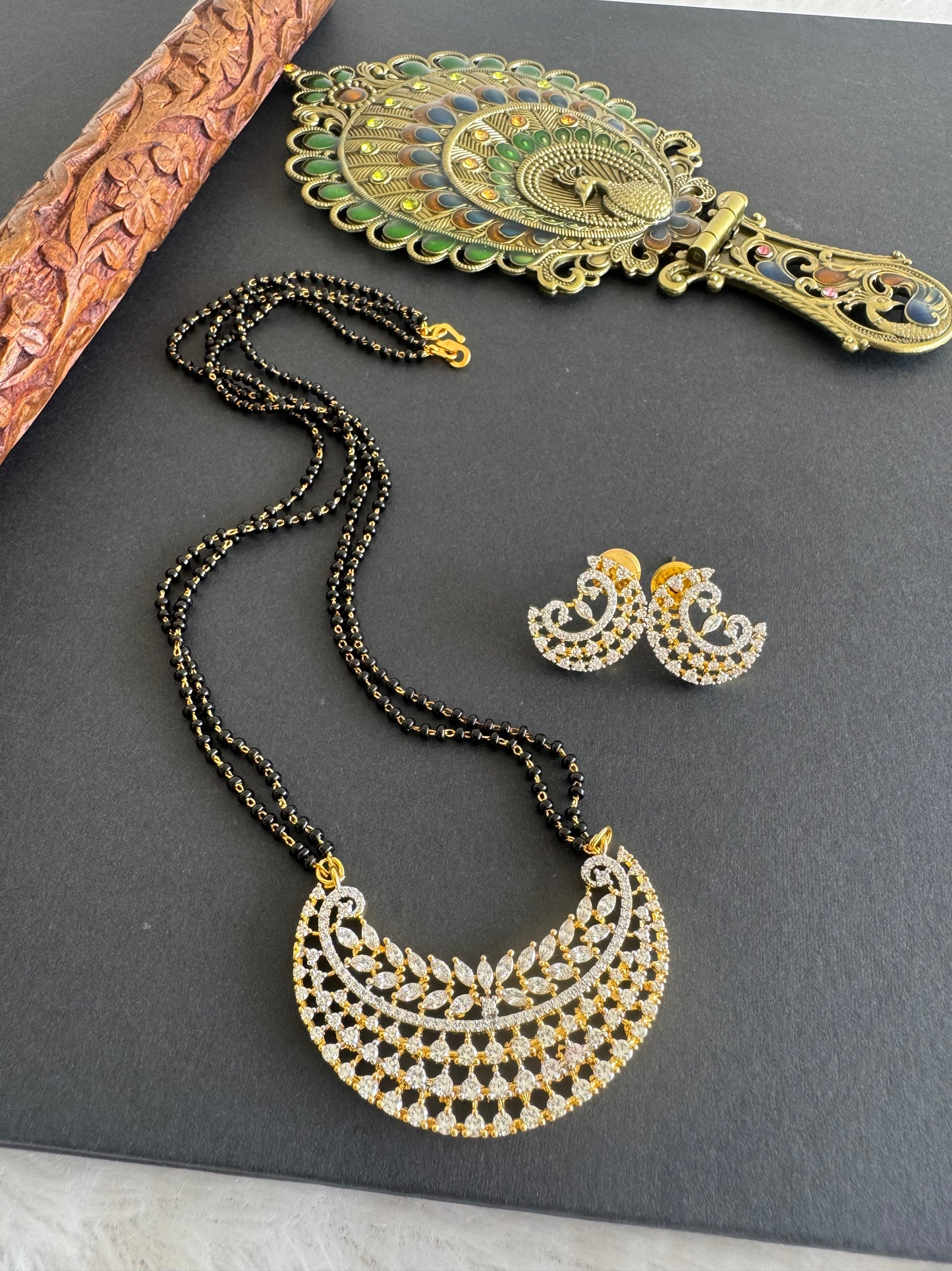 Two tone cz white stone 18 inches moon mangalsutra set dj-52066