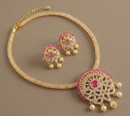 Gold Tone cc ruby necklace set-dj07395