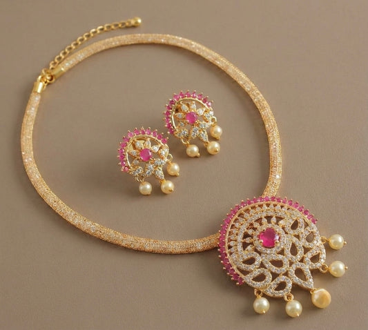 Gold Tone cc ruby necklace set-dj07395