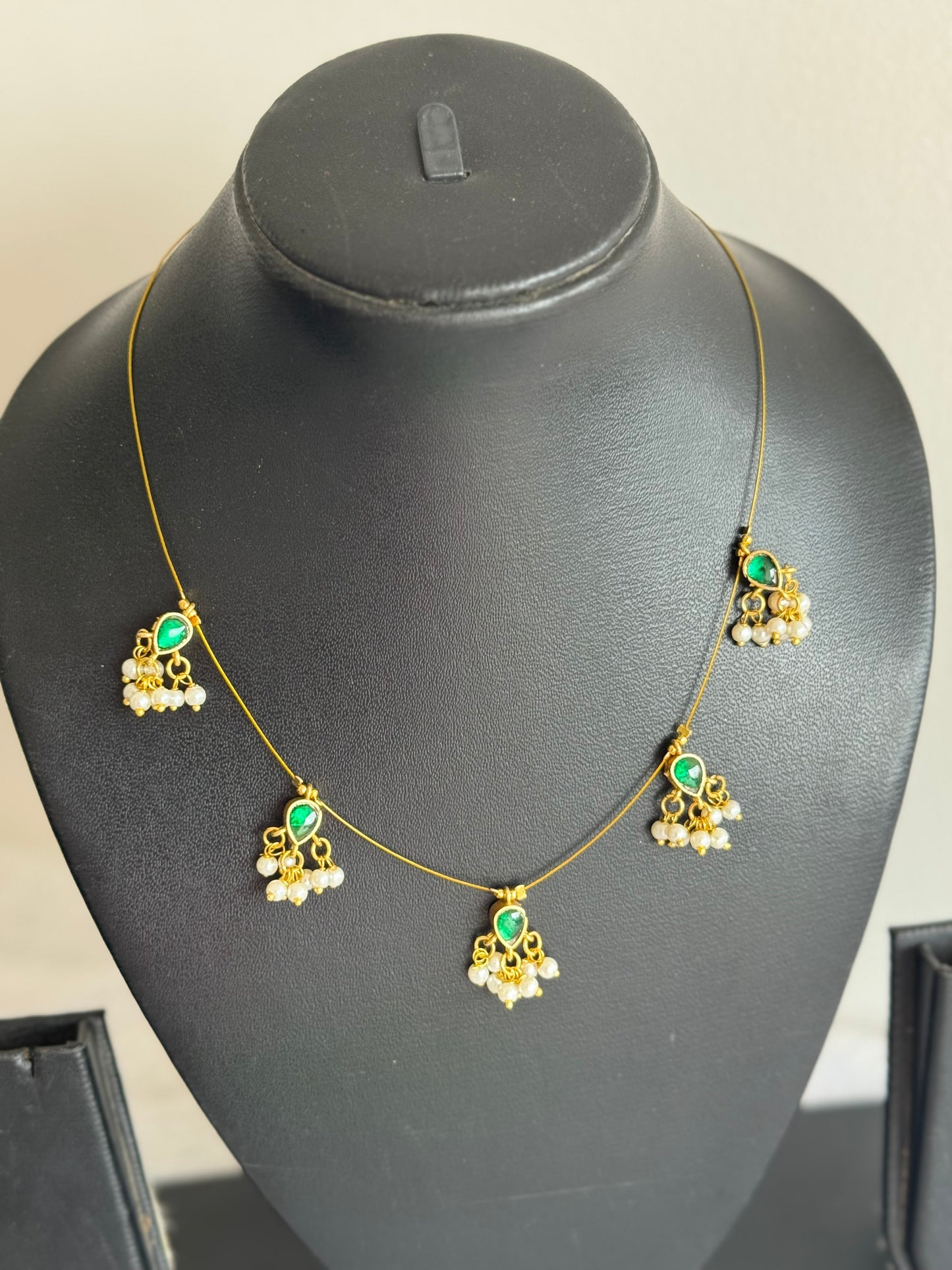 Gold tone pink-green kundan jadau reversible invisible necklace dj-51548