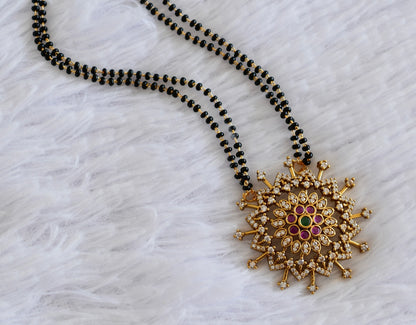 Antique gold tone cz pink-green 18 inches flower mangalsutra set dj-52344