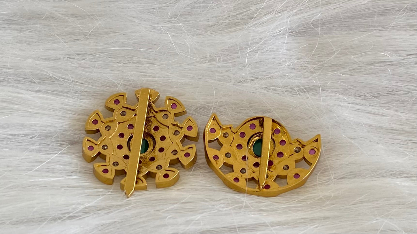 Antique gold tone small kemp-green-white flower sun moon hair jewel dj-53656