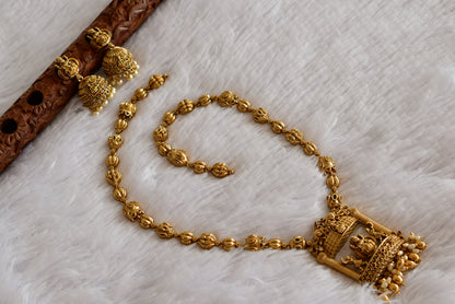 Antique gold tone pink-green lakshmi peacock haar set dj-52433