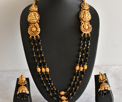 Antique gold tone black beaded lakshmi peacock multi layer haar set dj-52425