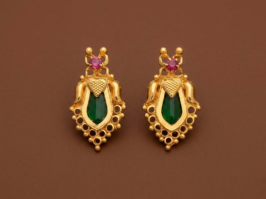 Gold tone pink-green stone nagapadam kerala style stud/earrings dj-53116