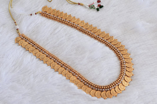 Antique gold tone pearl lakshmi coin haar dj-52981