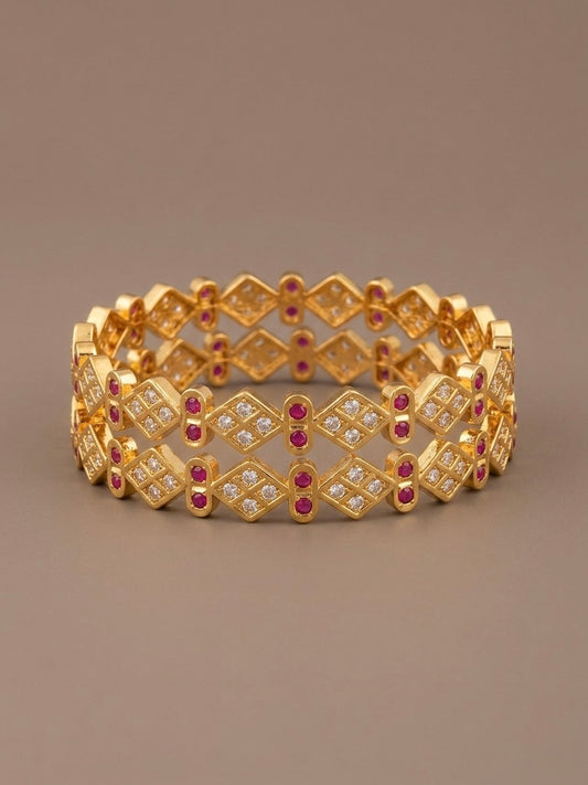 Gold tone AD pink-white bangles(2.8) Dj-53289