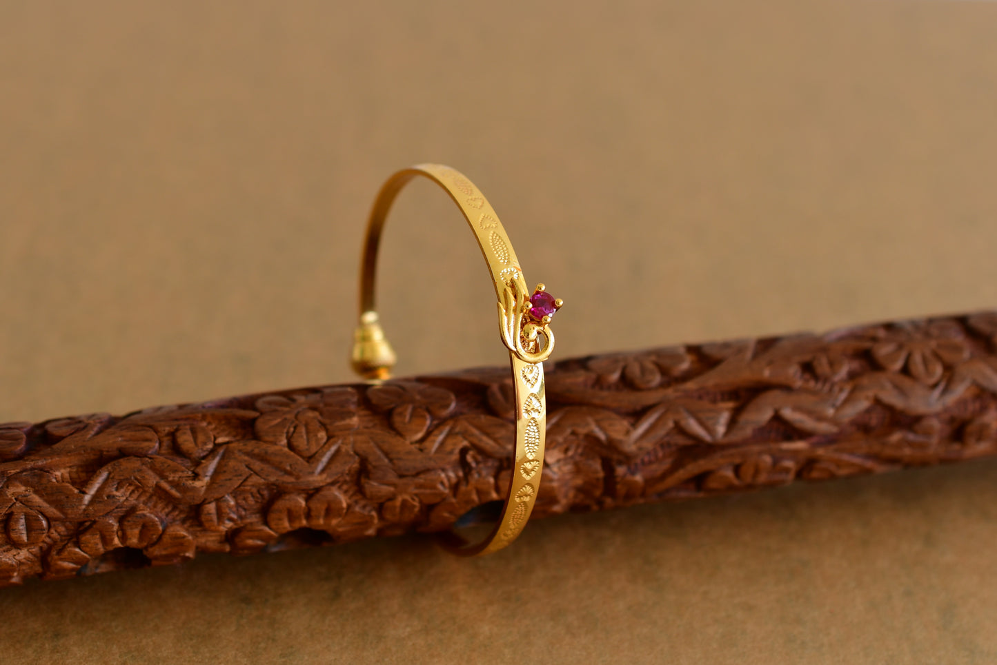 Gold tone ruby peacock openable kada/bangle(2.4) Dj-51667