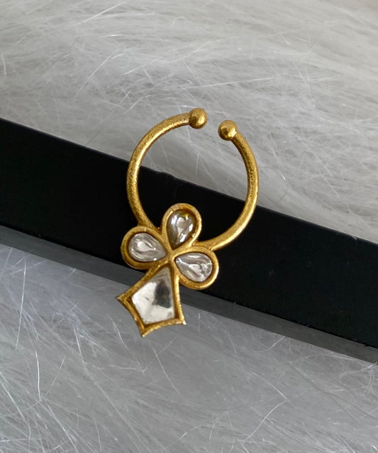 Gold tone kundan jadau white stone nose pin/bulakku dj-53759